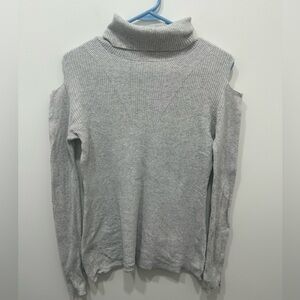 Athleta Cold Shoulder Cashmere Blend Long Sleeve Ribbed Grey Medium Turtleneck